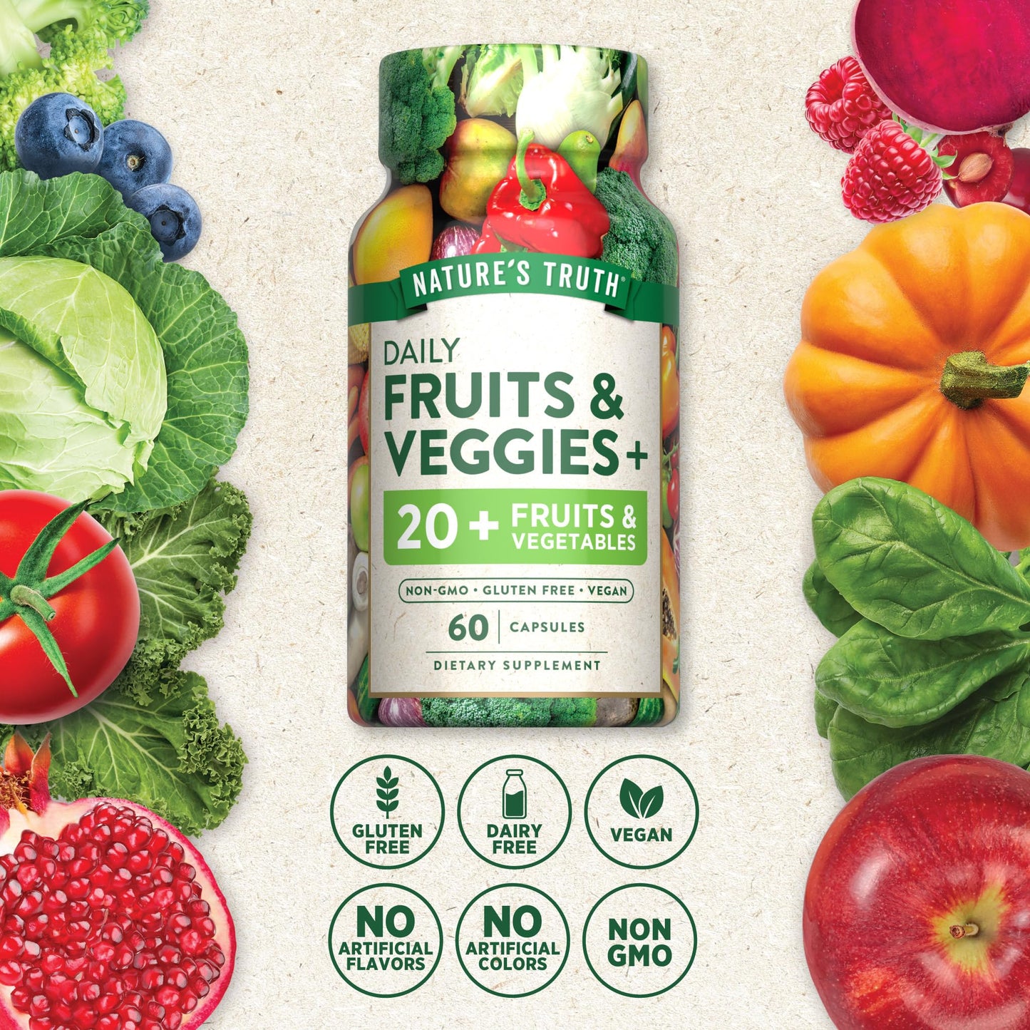 Nature's Truth Super Fruits and Veggies | 60 Vegan Capsules | Vitalizing Antioxidant Superfood Formula | Non-GMO & Gluten Free Supplement