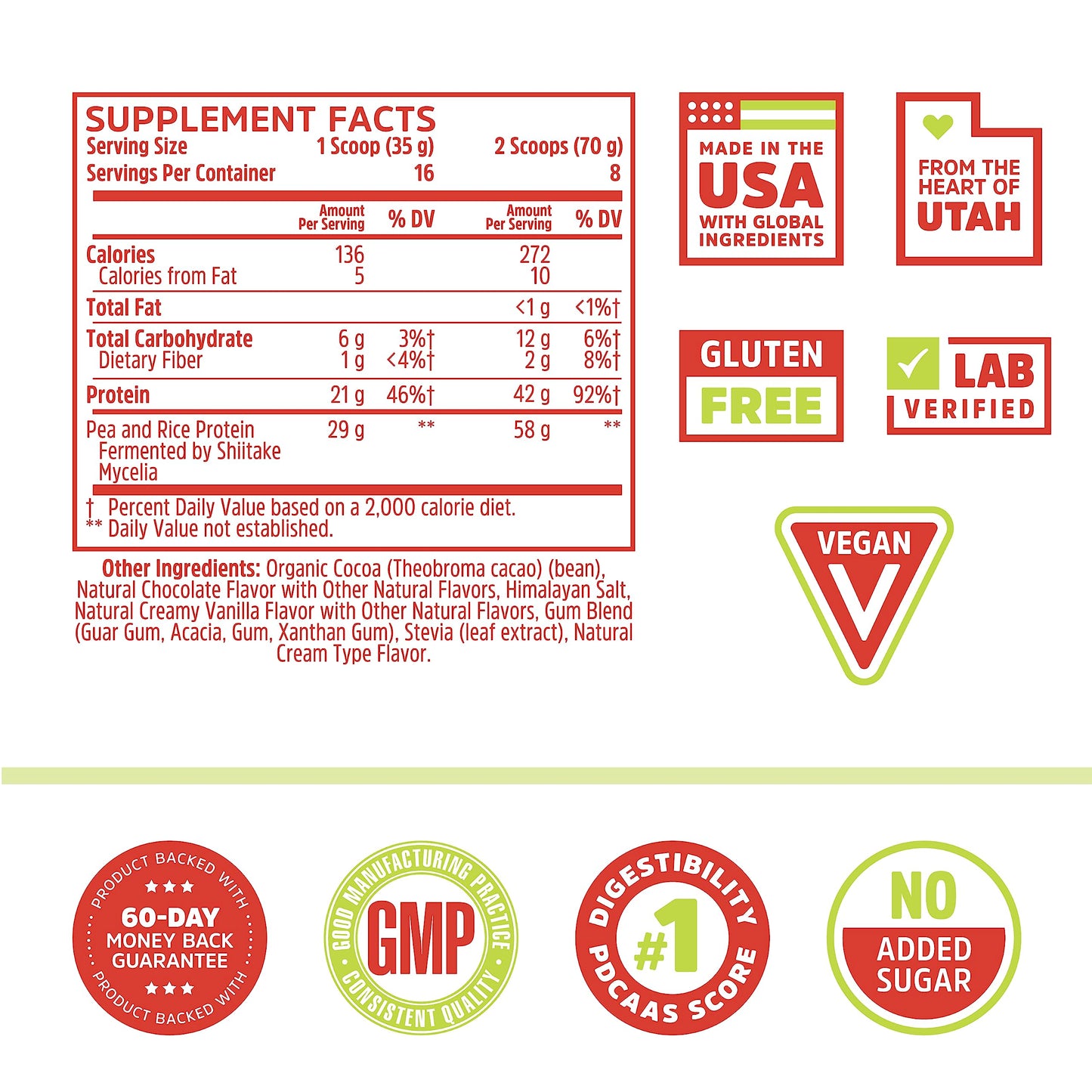 Zhou Plant Complete Vegan Protein Powder - Plant Based Protein Powder for Women & Men, Non Dairy Rice & Pea Blend for Smoothies & Shakes, 21g Protein Per Serving - Chocolate, 17.7oz (16 Servings)
