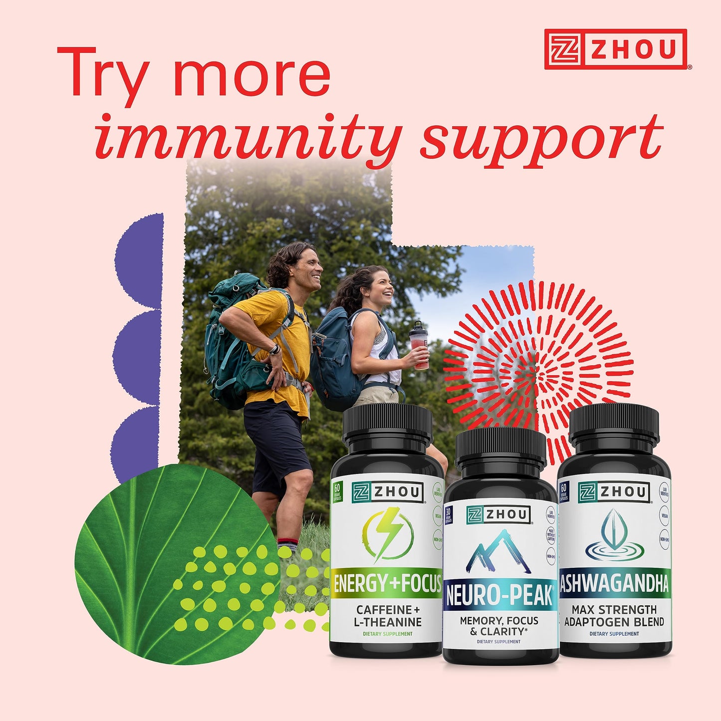 Zhou Thyroid Support - Thyroid Supplement for Women & Men with Zinc, Iodine, & Selenium, Metabolic Health Thyroid Complex with Ashwagandha, Kelp - 60 Veggie Capsules (Pack of 1)