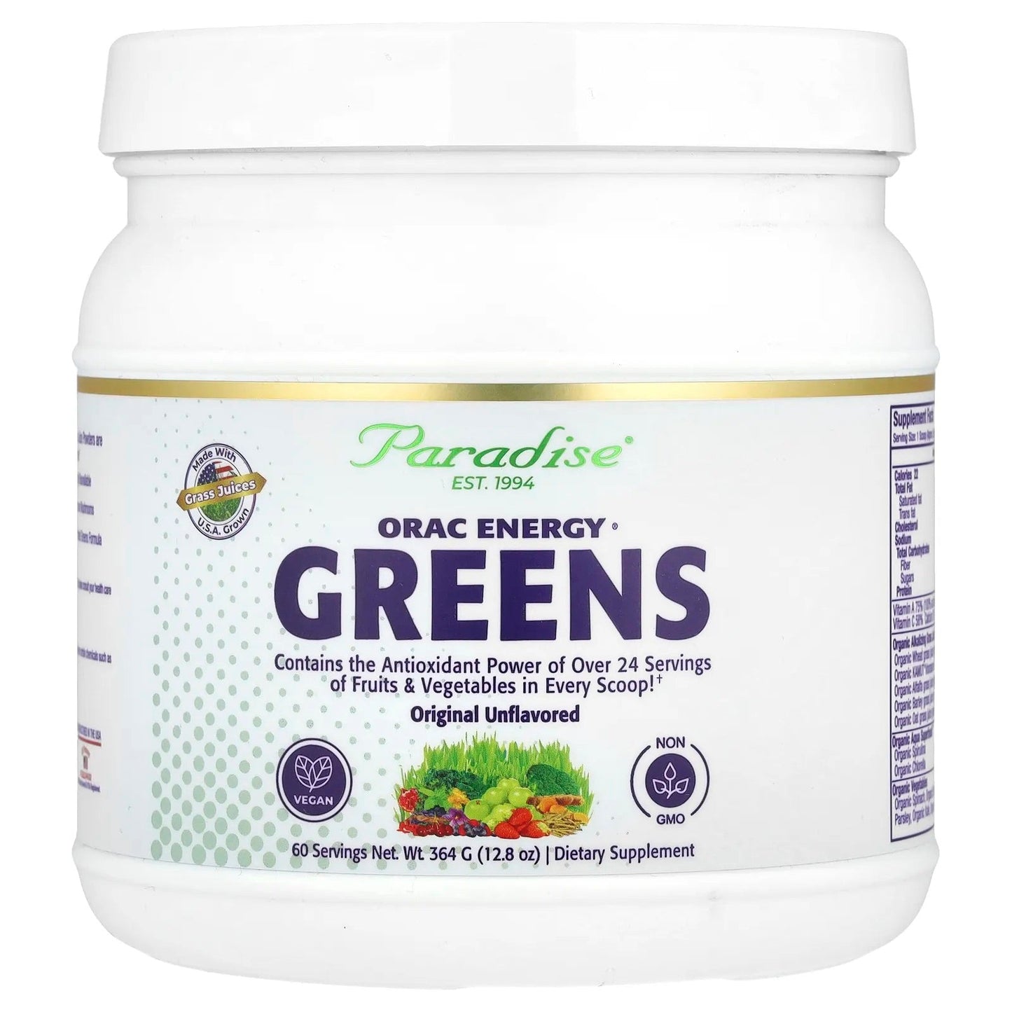 Paradise Herbs
ORAC Energy® Greens, Original Unflavored, 12.8 oz (364 g)