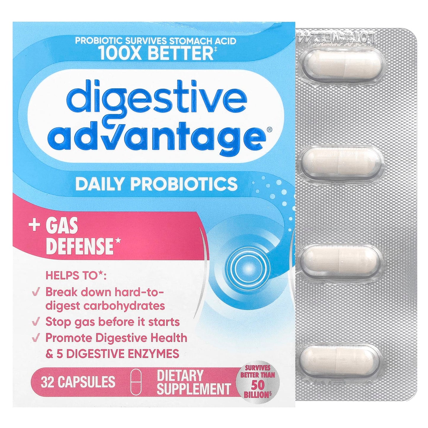 Schiff
Digestive Advantage®, Daily Probiotics + Gas Defense, 32 Capsules