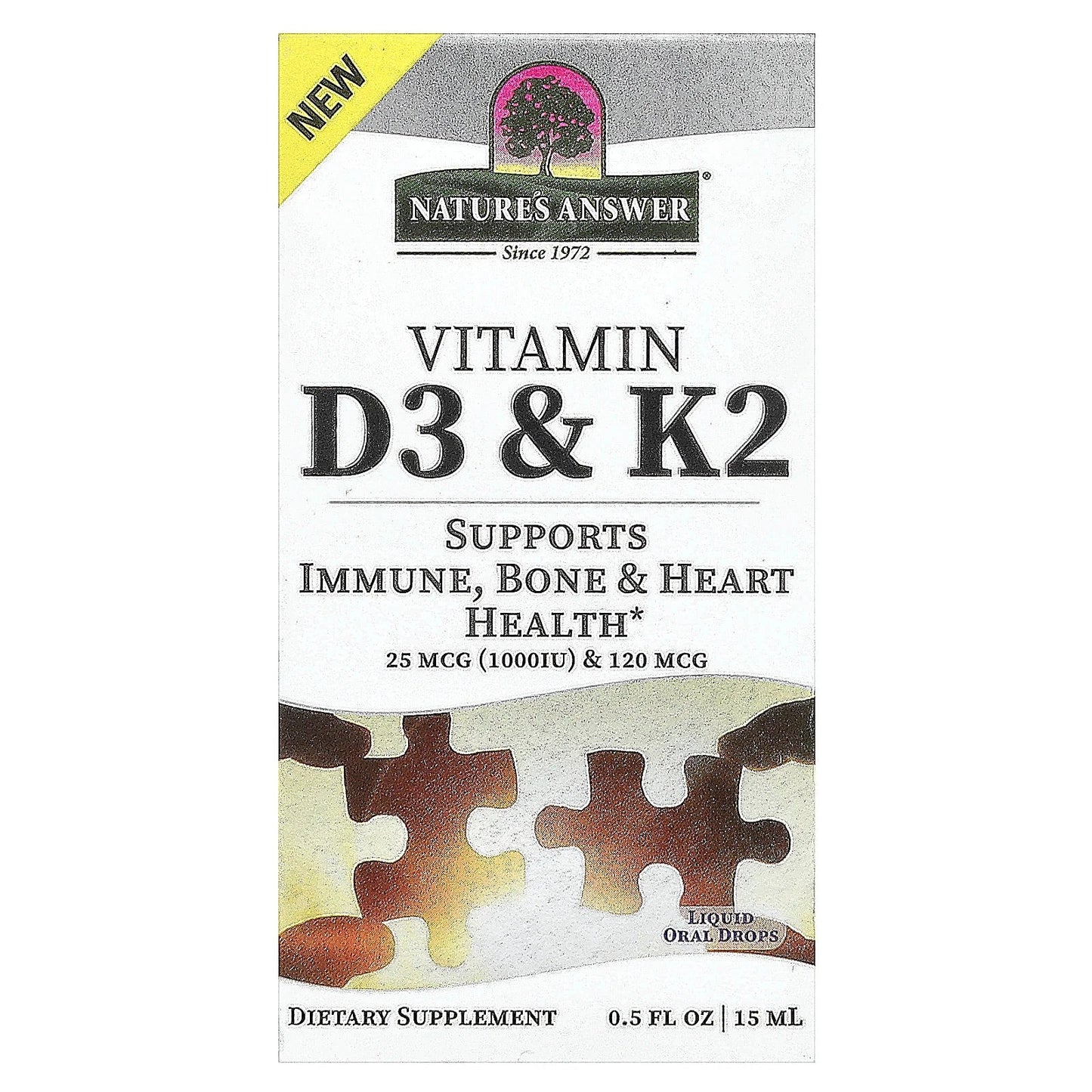 Nature's Answer
Vitamin D3 & K2, 0.5 fl oz (15 ml)