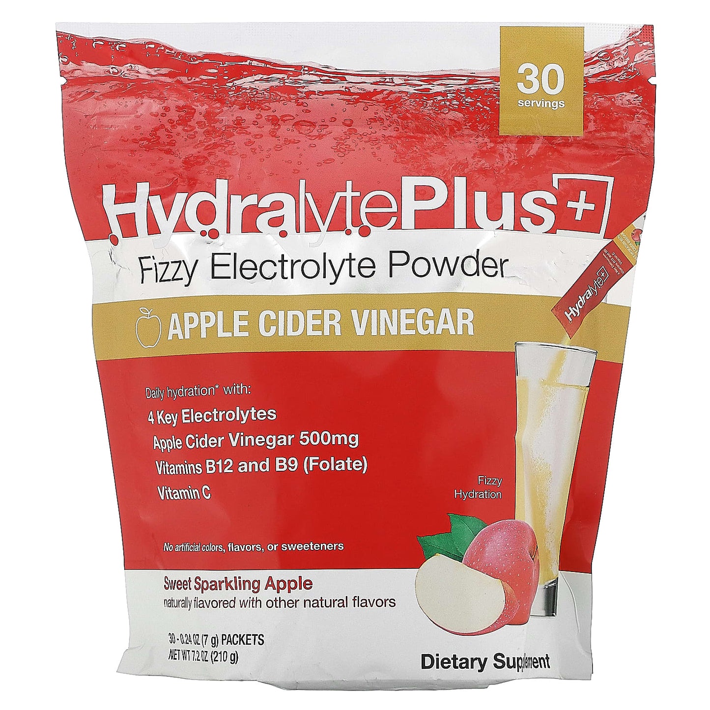 Hydralyte
Hydralyte Plus+, Fizzy Electrolyte Powder, Apple Cider Vinegar, 30 Packets, 0.24 oz (7 g) Each