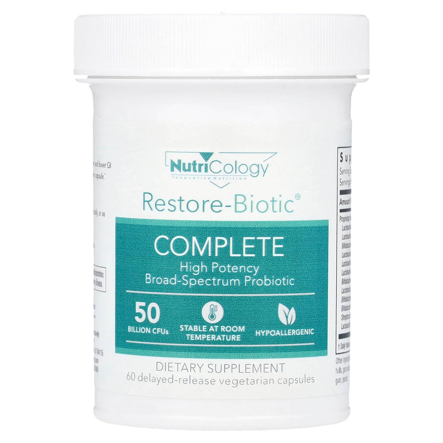 Nutricology
Restore-Biotic® Complete, 50 Billion CFUs, 60 Delayed-Release Vegetarian Capsules