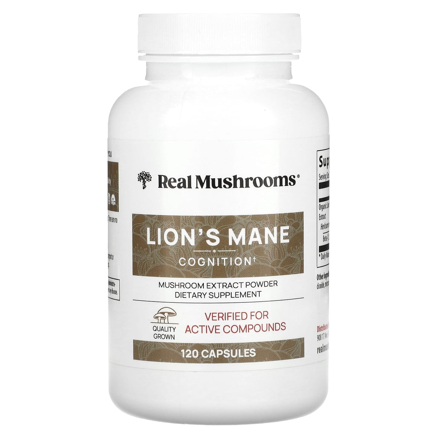 Real Mushrooms
Lion's Mane, Mushroom Extract Powder, 120 Capsules