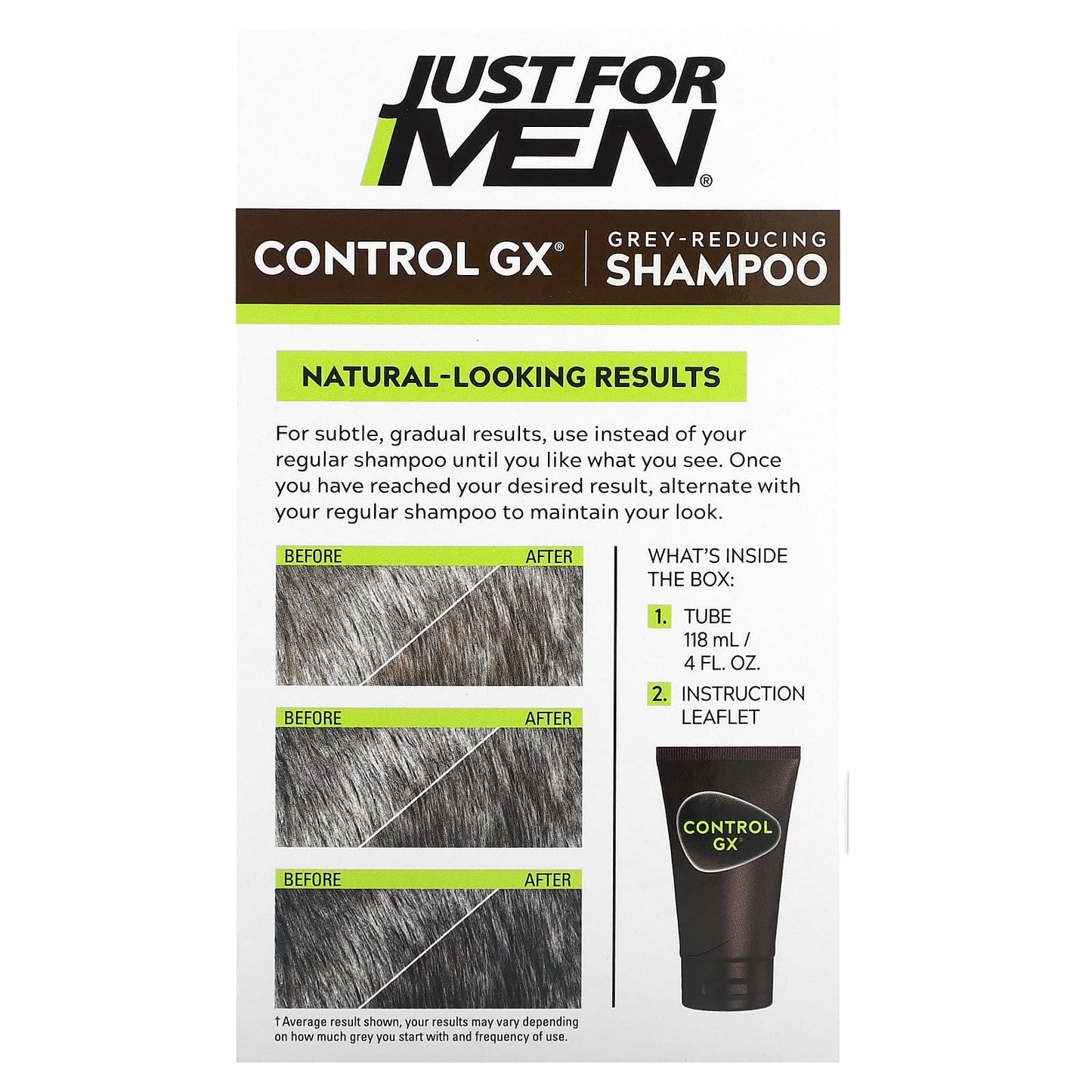 Just for Men
Control GX, Grey Reducing Shampoo, 4 fl oz (118 ml)