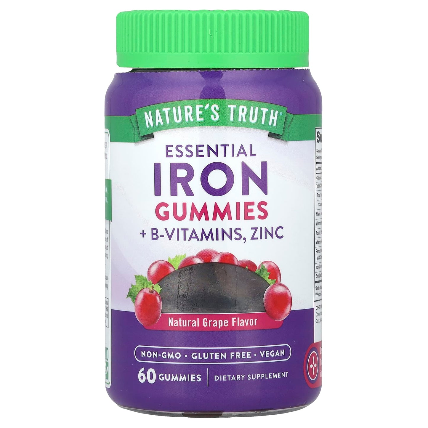 Nature's Truth
Essential Iron + B-Vitamins, Zinc Gummies, Natural Grape, 60 Gummies