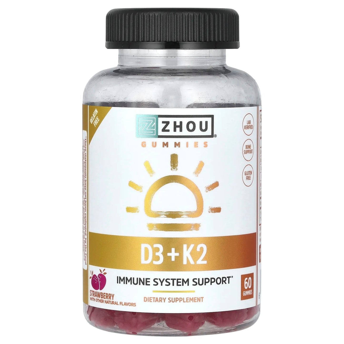 Zhou Nutrition
D3 + K2 Gummies, Strawberry, 60 Gummies