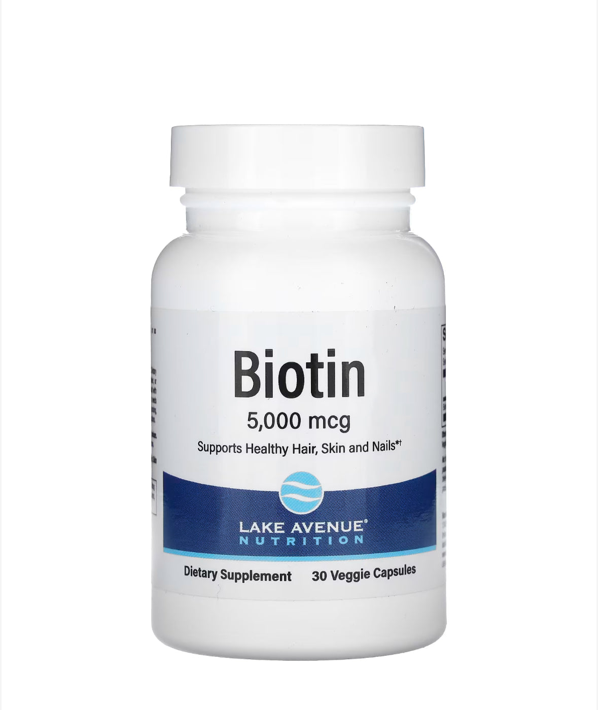 LAKE AVENUE NUTRITION BIOTIN 5,000MCG, 30 VEGGIE CAPSULES