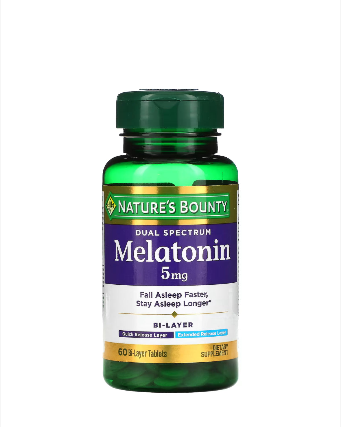 NATURE’S BOUNTY DUAL SPECTRUM MELATONIN 5MG, 60 BI-LAYER TABLETS