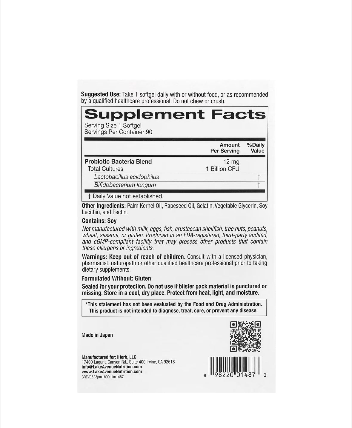 LAKE AVENUE NUTRITION PROBIOTIC MINIS, 1 BILLION CFU, 90 SOFTGELS