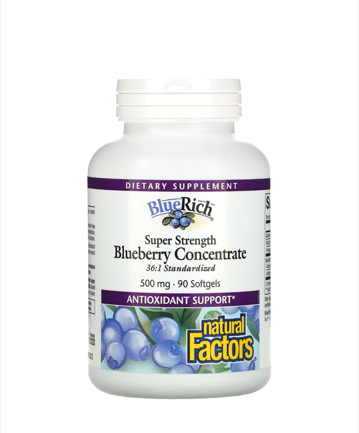 NATURAL FACTORS SUPER STRENGTH BLUEBERRY CONCENTRATE 500MG, 90 SOFTGELS