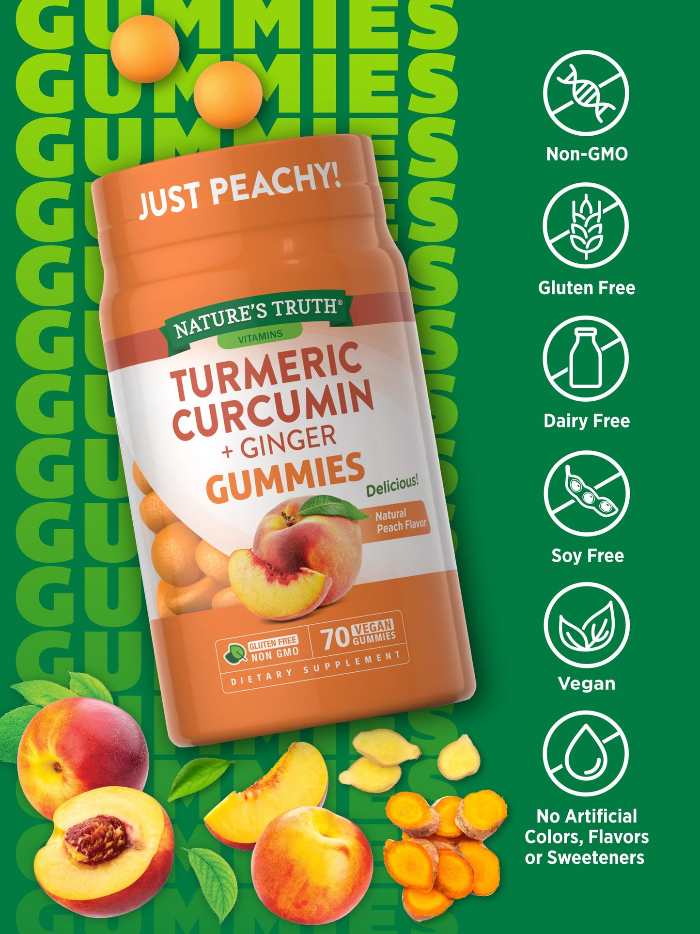 NATURE’S TRUTH TURMERIC CURCUMIN PLUS GINGER, 70 GUMMIES