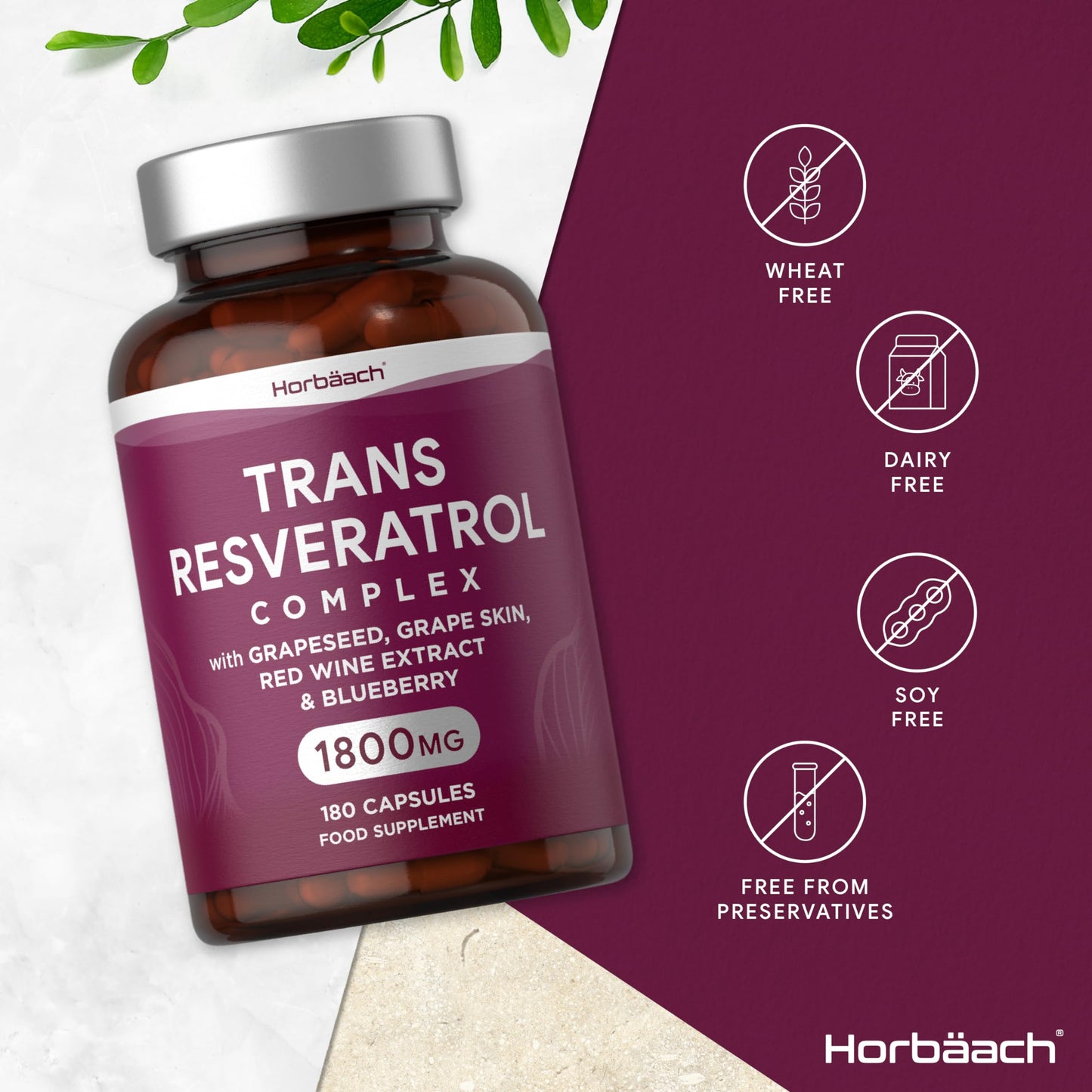 HORBÄACH TRANS RESVERATROL COMPLEX 1800MG, 180 CAPSULES