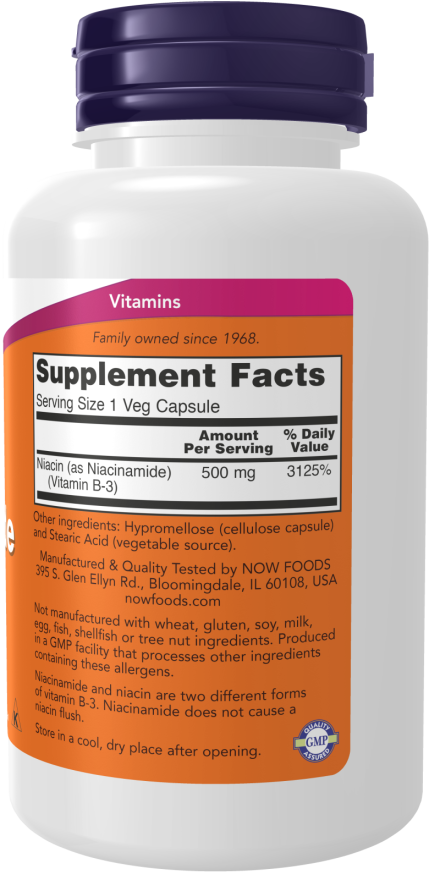 NOW NIACINAMIDE 500MG, 100 CAPSULES