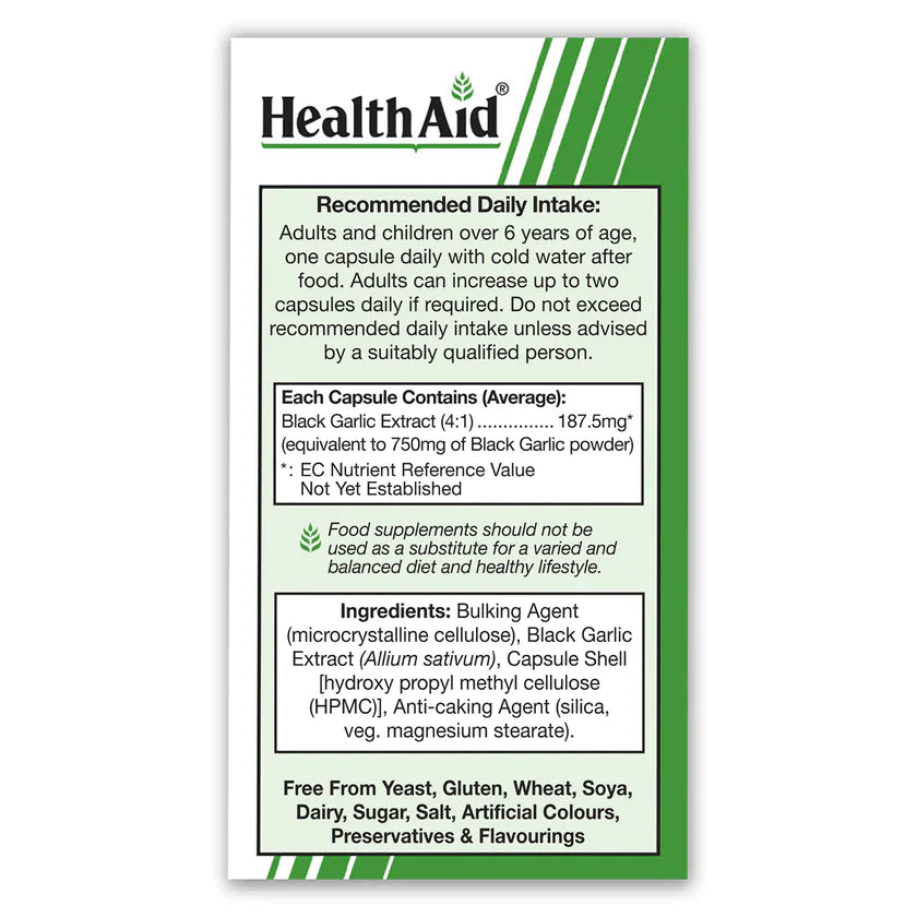 HEALTHAID VEGAN BLACK GARLIC 750MG, 30 CAPSULES