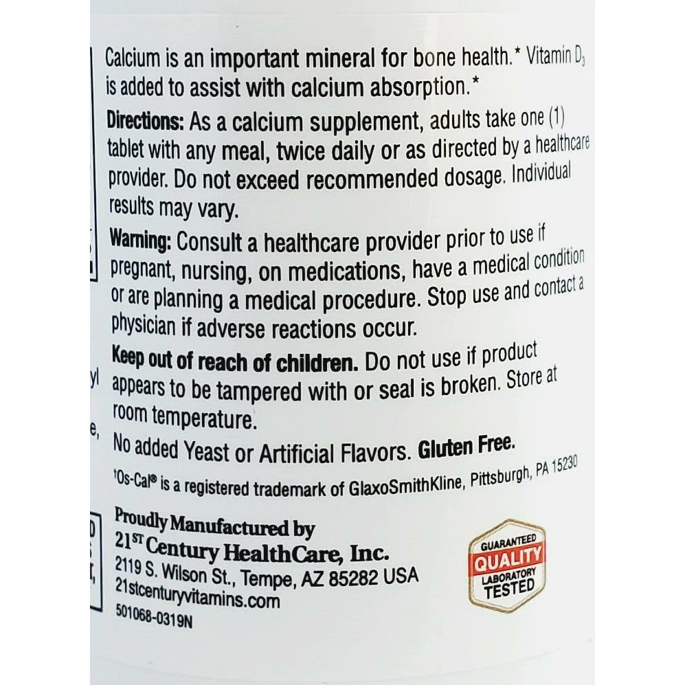 21ST CENTURY CALCIUM 500MG + D3, 90 TABLETS
