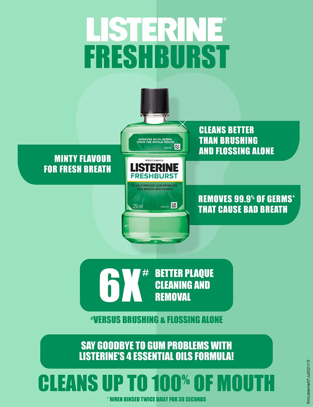 LISTERINE FRESH BURST MOUTHWASH 250ML