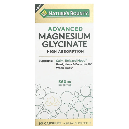 Nature's Bounty
Advanced Magnesium Glycinate, High Absorption, 360 mg, 90 Capsules (120 mg per Capsule)