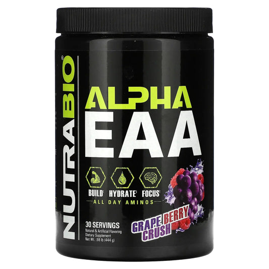 NutraBio
Alpha EAA, Grape Berry Crush, 0.98 lb (444 g)