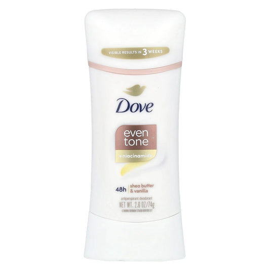 Pre-Order | Arrives in 5–10 Days – Dove
Even Tone + Niacinamide, Antiperspirant Deodorant, Shea Butter & Vanilla, 2.6 oz (74 g)