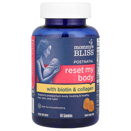 Mommy's Bliss
Postnatal Reset My Body With Biotin & Collagen, Natural Lemon, 60 Gummies