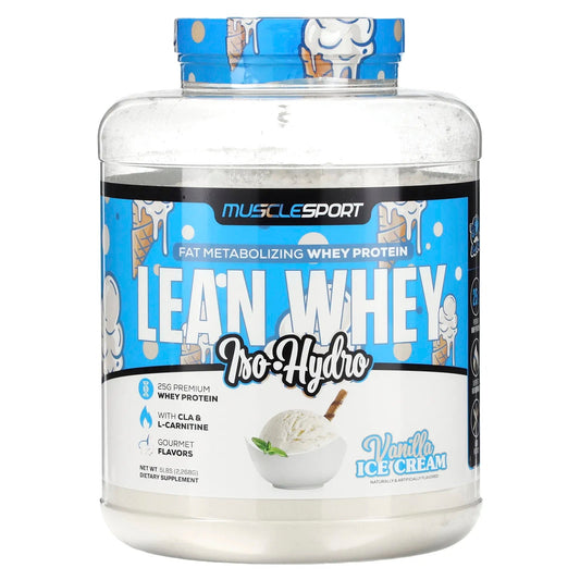 MuscleSport
Lean Whey, Iso-Hydro, Vanilla Ice Cream, 5 lbs (2,268 g)