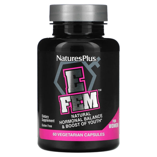 NaturesPlus
E Fem for Women, Natural Hormonal Balance & Boost of Youth, 60 Vegetarian Capsules