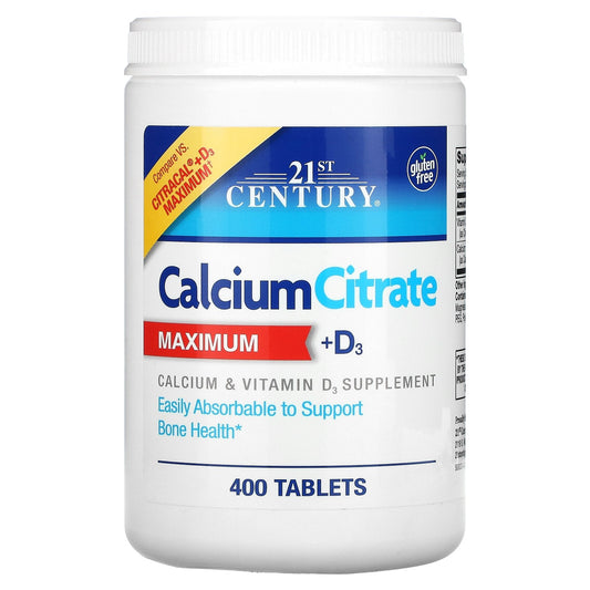 21ST CENTURY CALCIUM CITRATE MAXIMUM + D3, 400 TABLETS