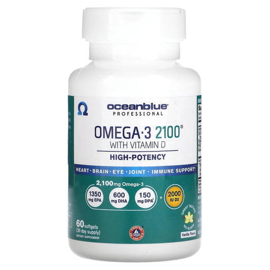 OceanBlue
Professional, Omega-3 2100 With Vitamin D, High Potency, Vanilla, 60 Softgels