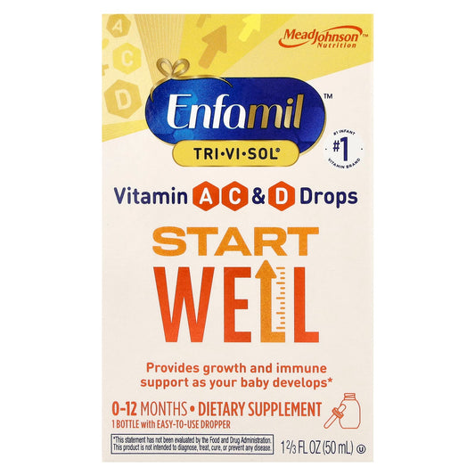 Pre-Order | Arrives in 5–10 Days – Enfamil
Tri-Vi-Sol®, Vitamin A, C & D Drops, Start Well, 0-12 Months, 1 2/3 fl oz (50 ml)