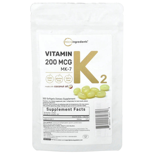 Micro Ingredients
Vitamin K2, MK-7, 200 mcg, 300 Softgels