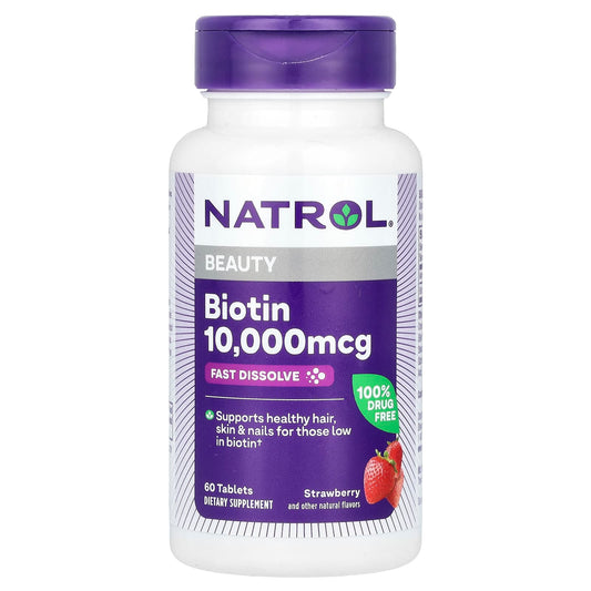 Natrol
Biotin, Fast Dissolve, Strawberry, 10,000 mcg, 60 Tablets