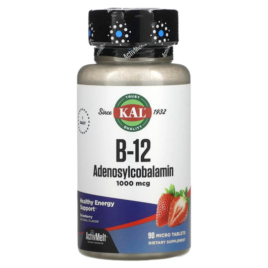 KAL
B-12 Adenosylcobalamin, Strawberry, 1,000 mcg, 90 Micro Tablets