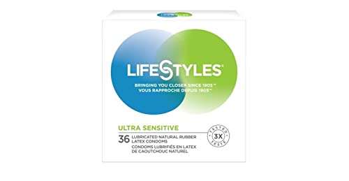 LifeStyles Ultra-Sensitive Condoms – 36 Count – Natural-Feeling, Lubricated Latex Condoms