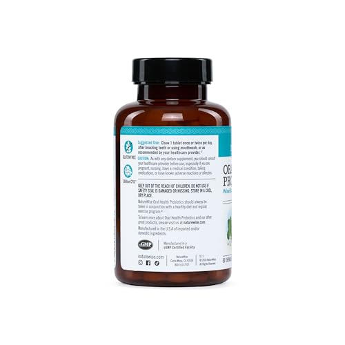 NatureWise Oral Probiotics for Teeth and Gums + Fresh Breath* - Chewable Sugar-Free Mint Tablet - Lactobacillus reuteri Chewable - Oral Health Probiotics For Kids & Adults - 50 Count[50-Day Supply]