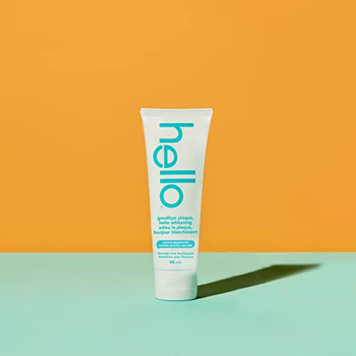 Hello Goodbye Plaque Hello Whitening Fluoride Free Toothpaste, Natural Peppermint with Tea Tree and Coconut Oil, Vegan, SLS Free, Gluten Free and Peroxide Free, 98 mL