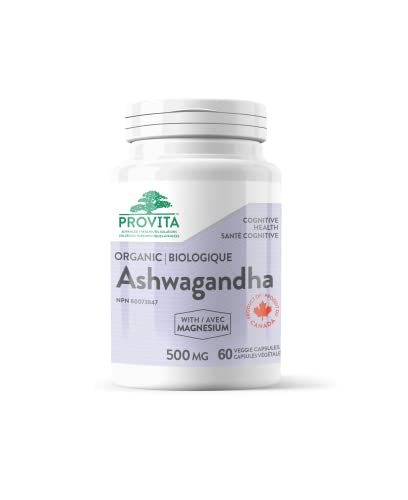 Organic Ashwagandha with Magnesium by Provita Nutrition - Canadian Made - 60 vcaps