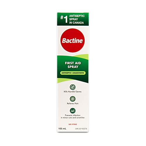 Pre-Order | Arrives in 5–10 Days – Bactine First Aid Spray for Pain Relief and Itch Relief, Antiseptic, Anesthetic and No Sting Formula, 105 ml