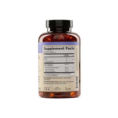 NatureWise Flaxseed Oil 1000 mg, Fish Free Omega 3 with 580 mg ALA, Dietary Supplement for Immune Health Support - Organic, Cold Pressed, Non-GMO - 120 Softgels[120-Day Supply]