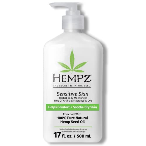 Hempz Sensitive Skin Herbal Body Moisturizer with Oatmeal, Shea Butter for Women and Men, 17 oz. - Premium, Soothing Body Lotion with Hemp Seed, Cocoa Seed, Mango Seed for Dry Skin - Skin Care Products