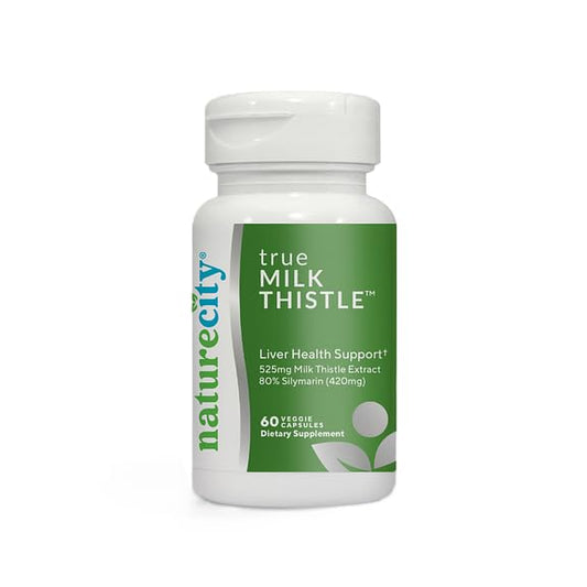 NatureCity TrueMilkThistle | Milk Thistle Supplement 525mg | Milk Thistle (80% silymarin) containing 420mg of Silymarin | Antioxidant Support | Liver Support Supplement | 60 Veggie Capsules