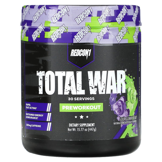 Redcon1
Total War, Preworkout, Sour Gummy Bear, 15.77 oz (447 g)