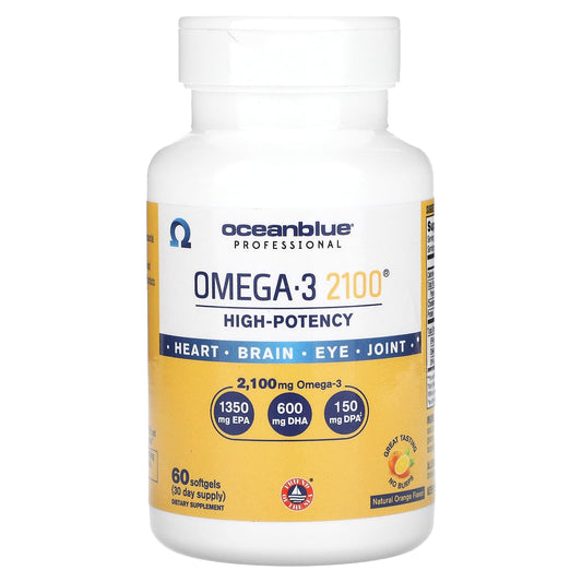 OceanBlue
Professional, Omega-3 2100, High-Potency, Natural Orange, 2,100 mg, 60 Softgels (1,500 mg per Softgel)