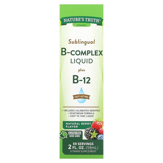 Nature's Truth
Vitamins, Sublingual B-Complex Liquid Plus B-12, Natural Berry, 2 fl oz (59 ml)
