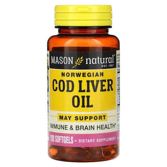 Pre-Order | Arrives in 5–10 Days – Mason Natural
Norwegian Cod Liver Oil, 100 Softgels
