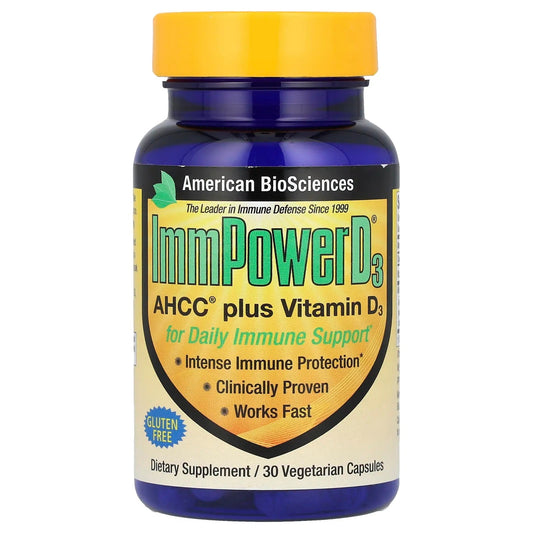 Pre-Order | Arrives in 5–10 Days – American Biosciences
ImmPower® D3, AHCC® Plus Vitamin D3, 30 Vegetarian Capsules