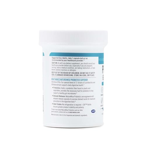 NatureWise Probiotics 60 Billion CFU - 17 Strains + Organic Prebiotics - Immune, Digestive & Gut Health Support for Women & Men - Vegetarian, Gluten-Free, Non-GMO - 30 Capsules[1-Month Supply]