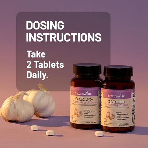 NatureWise Garlic Extract Supplement - Healthy Cholesterol & Blood Pressure Formula + B Vitamins, C, 5500mcg Allicin - Vegan Tablets w/Enteric Coating, Non-GMO, Gluten-Free, 60 Count [30-Day Supply]