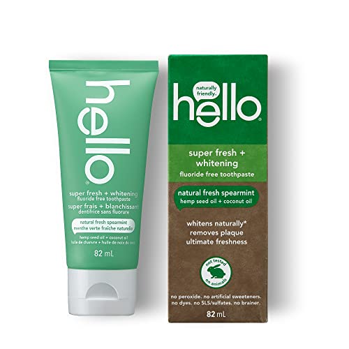 Hello Vegan Fluoride Toothpaste, Moisturizing Hemp Seed Oil + Coconut Oil, Super Fresh Family Farmed Spearmint, Naturally Whitening Toothpaste, Helps Remove Plaque, 82ml